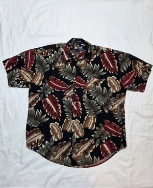 Chaps Ralph Lauren Button Short Sleeve Shirt Mens XL Floral Hawaiian 100% Cotton